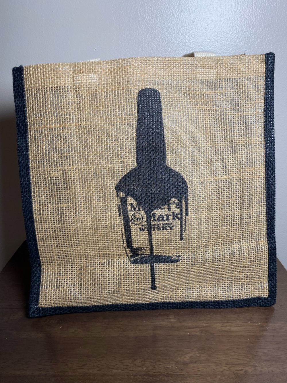Marker’s Mark Whiskey Burlap Tote Bag in Natural with Black 12.5 x 13.5 Lined - Picture 2 of 6
